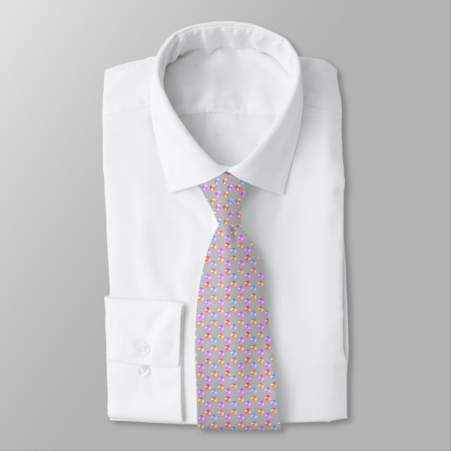 Muticolored Polka Dots on Silver Tie (Tied)