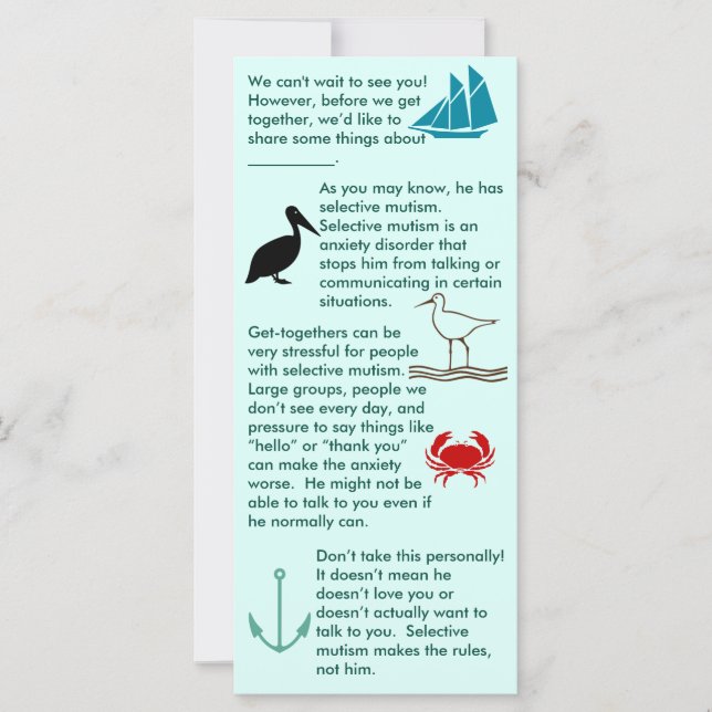 Mutisme Sélectif Rassembler Carte Plat Garçon (Devant)