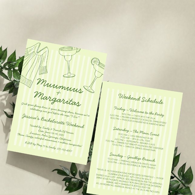 Muumuus & Margaritas Green Bachelorette Weekend Invitation (Muumuus & Margaritas Green Bachelorette Weekend Invitation)
