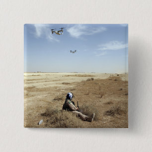 MV-22B Ospreys fly over US Navy Hospital Corpsm 2 Inch Square Button
