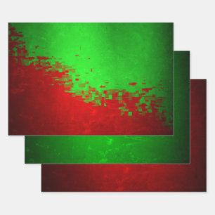 MVB Faux Digital Foil Parchment Red Green Design Wrapping Paper Sheet