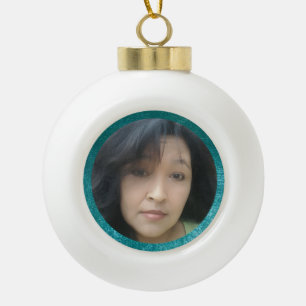 MVB Faux Velvet Teal Customizable Design Ceramic Ball Christmas Ornament