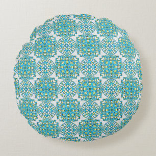 MVB Teal Blue & Yellow Faux Lace Round Pillow