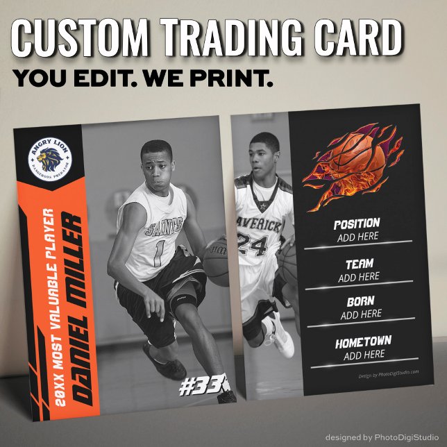 MVP Basketball Trading Card Orange Basketball Card (Custom Basketball Trading Card, Orange MVP Card)