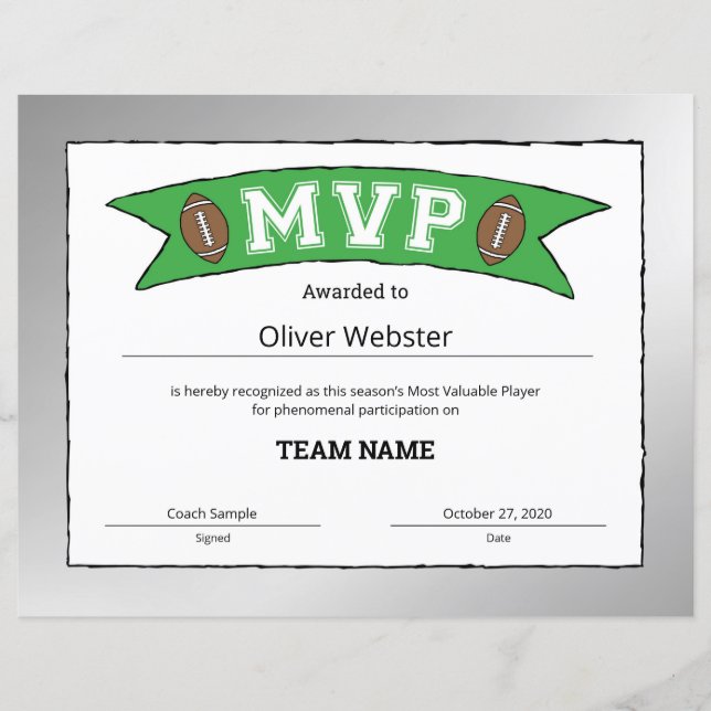 MVP Player - MVP Certificates Football Certificate (Front)