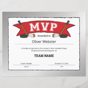 MVP Player - MVP Certificates - Hockey Certificate