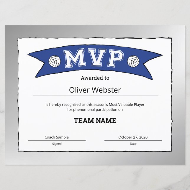 MVP Player MVP Certificates VolleyballCertificates (Front)