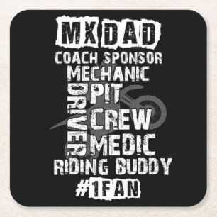 Mx Dad Coach Sponsor Mechanic Driver Pit Crew Medi Square Paper Coaster
