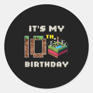 My 10th Birthday Pixel Game 10 Cake Gamer Boys Kid Classic Round Sticker