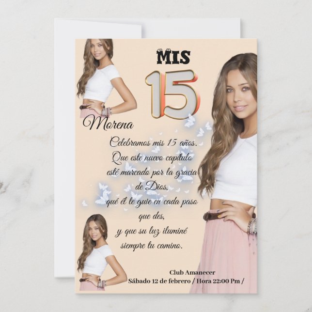 My 15 rose invitation with photo (Front)