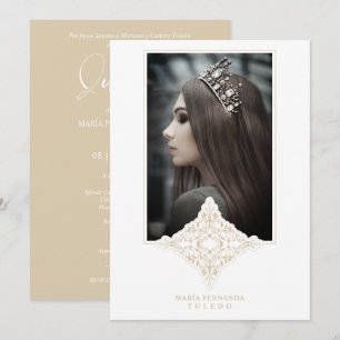 My 15 Years Spanish Photo Golden Lace Effect Invitation