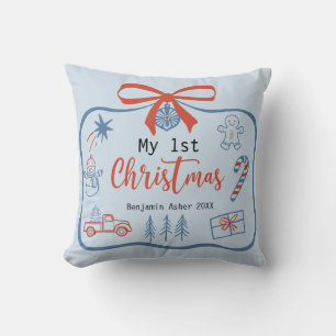 My 1st Christmas Baby Boy Personalized Throw Pillow