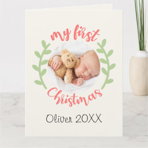 My 1st Christmas Baby Name PHOTO Wreath Holiday Card