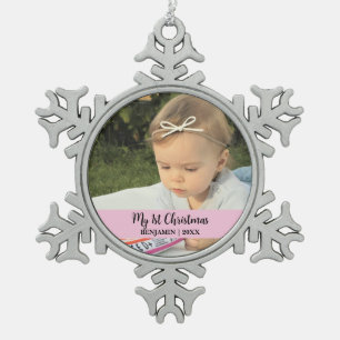My 1st christmas baby photo snowflake pewter christmas ornament