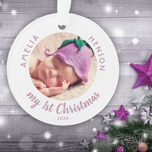 My 1st Christmas Baby`s First Pink Photo Ornament (Creator Uploaded)