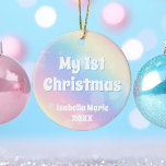 My 1st Christmas Beautiful Personalized Baby Ceramic Ornament<br><div class="desc">Decorate a My 1st Christmas ornament for your baby girl with a pretty pastel rainbow sparkle design that features your child's name in cute white writing. This magical gift is a sweet keepsake for your family to celebrate your new child.</div>