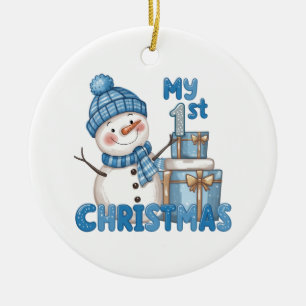 My 1st Christmas – Blue Snowman Cheer Ceramic Ornament