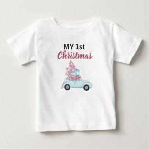 My 1st Christmas Cute Blue Car Christmas Tree Baby T-Shirt