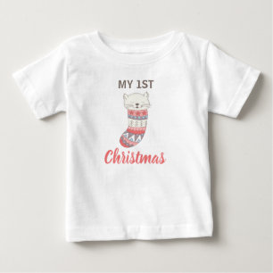 My 1st Christmas Cute Kitty in Stocking Baby T-Shirt