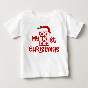 My 1st Christmas Cute Modern Polka Dot Santa Hat Baby T-Shirt