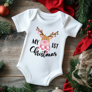 My 1st Christmas Cute Reindeer Girl Modern Baby Bodysuit