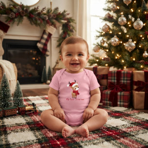 My 1st Christmas Cute Reindeer Holiday Baby Bodysuit