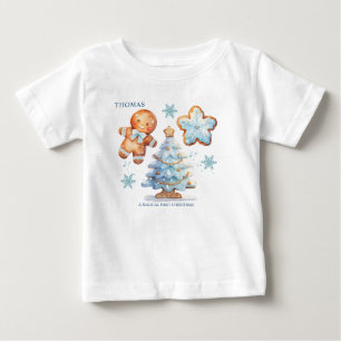 My 1st Christmas Gingerbread Boy Snowy Tree Baby T-Shirt