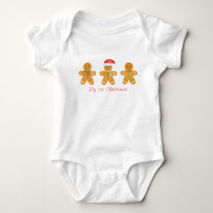 My 1st Christmas Gingerbread Men Santa Hat Baby Bodysuit