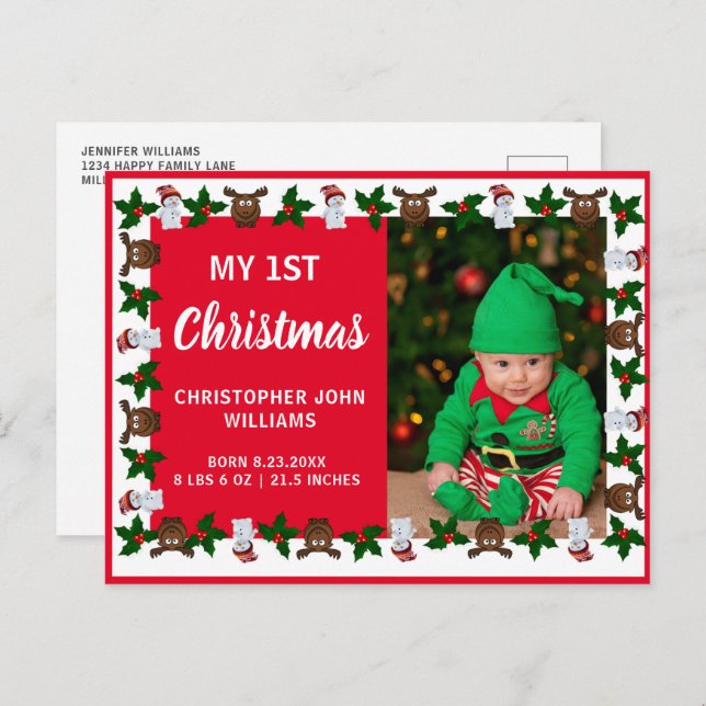 My 1st Christmas New Baby Photo Holiday Invitation Postcard (Front/Back)