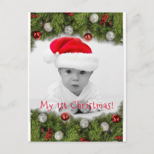 My 1st Christmas Photo Pine Ornaments Holiday Postcard
