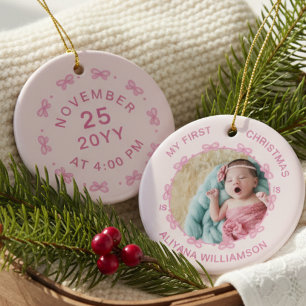 My 1st Christmas Pink Bow Baby Photo Keepsake  Ceramic Ornament