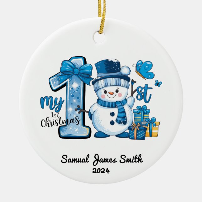 My 1st Christmas Snowman – Custom Ceramic Ornament (Front)