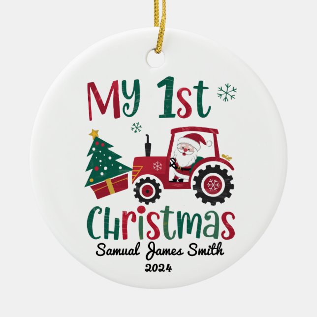 My 1st Christmas Tractor - Custom Ceramic Ornament (Front)
