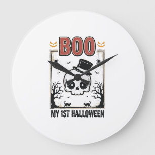 My 1st Halloween Baby Skull Vintage Engraving Shir Large Clock