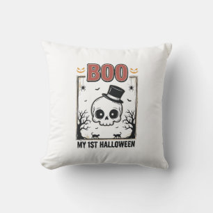 My 1st Halloween Baby Skull Vintage Engraving Shir Throw Pillow