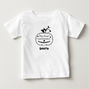 My 1st Halloween. Black and White. Editable Name Baby T-Shirt