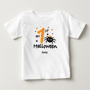 My 1st Halloween. Spider, Stars, Editable Name Baby T-Shirt