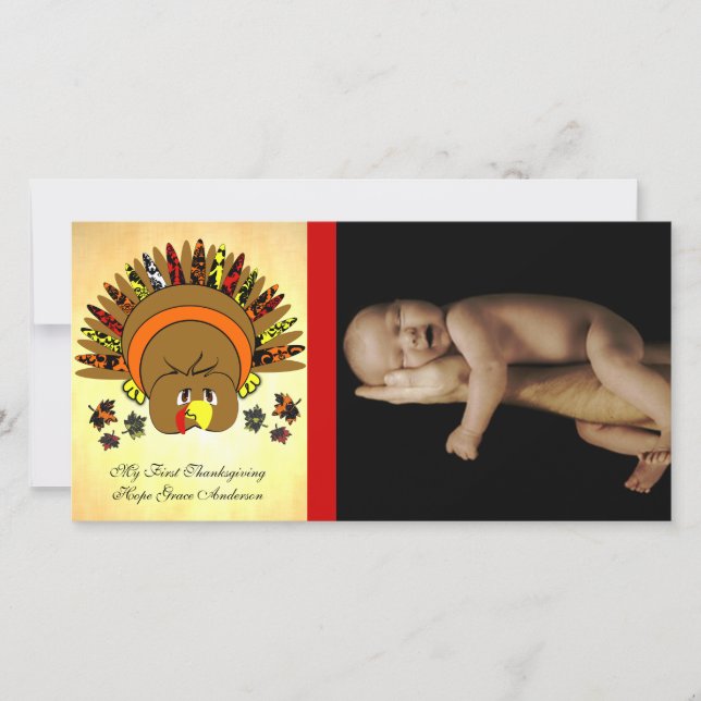 My 1st Thanksgiving Cute Turkey Photo Card  (Front)