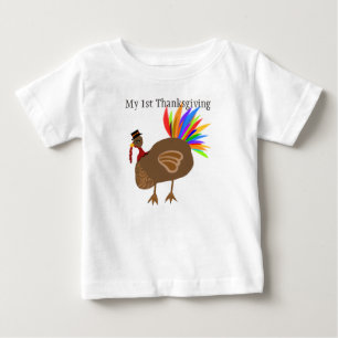 My 1st Thanksgiving Turkey Feathers Black Hat Baby T-Shirt