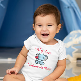 My 1st Valentine’s Day – Cute Elephant With Heart Baby Bodysuit