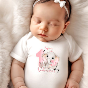 My 1st Valentine's day Personalized Name Pink Baby Bodysuit