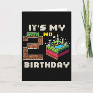 My 2nd Birthday Pixel Game 2 Cake Gamer Boys Kids  Card