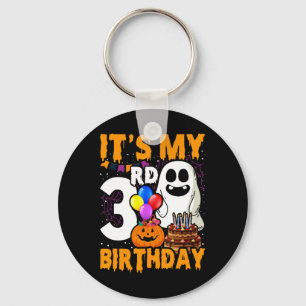 My 3rd Birthday Ghost Pumpkin Halloween Party 3 Ye Keychain