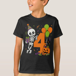 My 4th Birthday Skeleton Halloween Turning 4 Year  T-Shirt