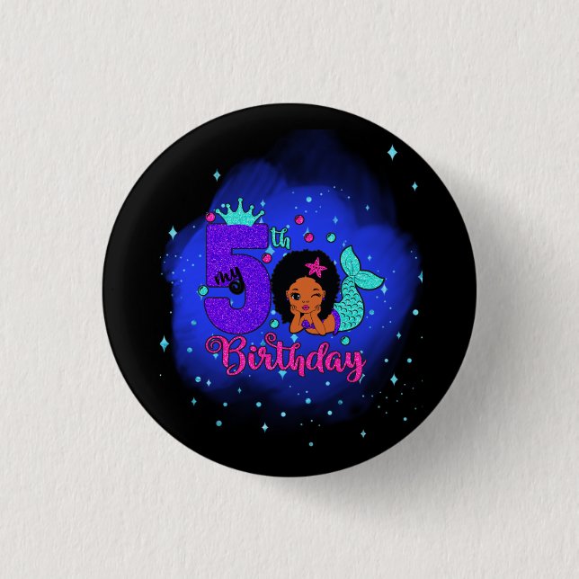 My 5th Birthday Mermaid 1 Inch Round Button (Front)
