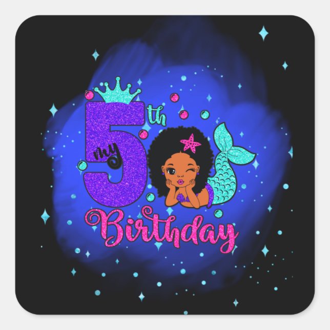 My 5th Birthday Mermaid Square Sticker (Front)