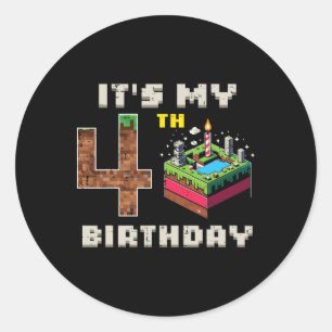 My 5th Birthday Pixel Game 4 Cake Video Gamer Boys Classic Round Sticker