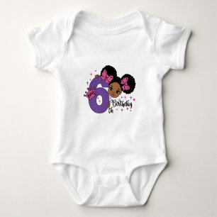My 6th Birthday Girl Afro Hair Pink Glitter Bows Baby Bodysuit