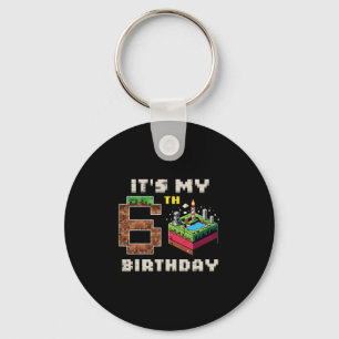 My 6th Birthday Pixel Game 6 Cake Video Gamer Boys Keychain