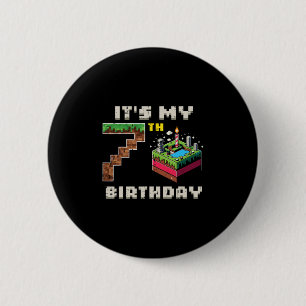 My 7th Birthday Pixel Game 7 Cake Video Gamer Boys 2 Inch Round Button